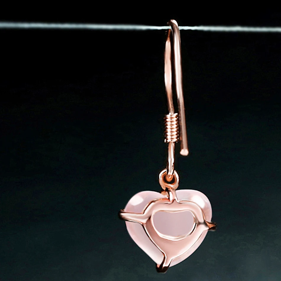 ALLNOEL Heart Rose Quartz Women's Earrings  925 Sterling Silver Gold Plated Drop Earring Natural Gemstone Fine Jewelry For Girl  (10)