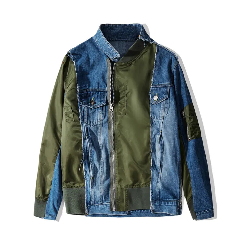 GONTHWID/Лоскутная джинсовая куртка на молнии в стиле хип-хоп, хипстер, панк-рок, джинсовая куртка, верхняя одежда, мотоциклетная куртка, пальто, уличная одежда - Цвет: Blue