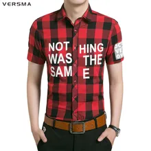 VERSMA Для мужчин рубашка мужская, с коротким рукавом мужская клетчатая рубашка Slim Fit Camisa мужской Для мужчин s клетчатая рубашка Для мужчин одежда 4XL