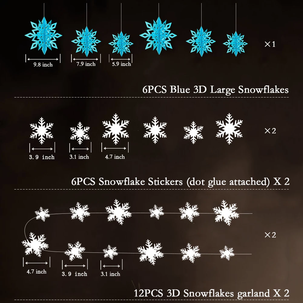 Замороженные Серебристые синие белые тематические вечерние украшения Большой 3D висящая Снежинка комплект гирлянды для детского дня рождения события украшения для дома
