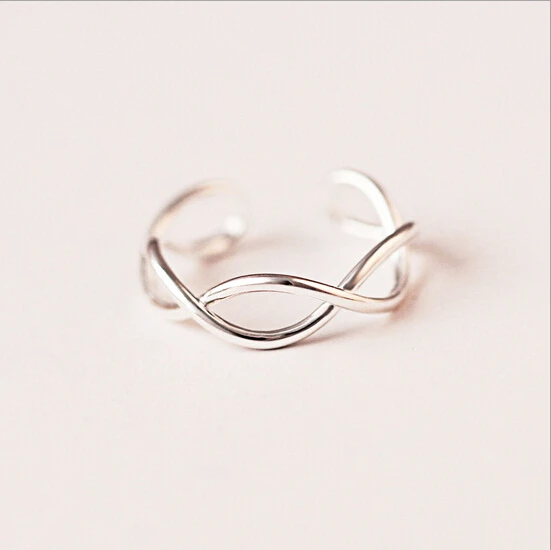 RI103 Wave Cute 925 Sterling silver Jewelry Genuine   Vintage Adjustable rings for women Christmas gift
