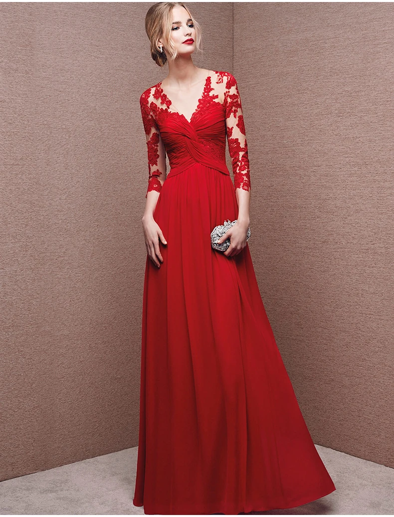 Wedding Red Long Dresses online buy wholesale long red dresses for juniors from china illusion chiffon prom sleeve a line floor length evening dress gown cheap
