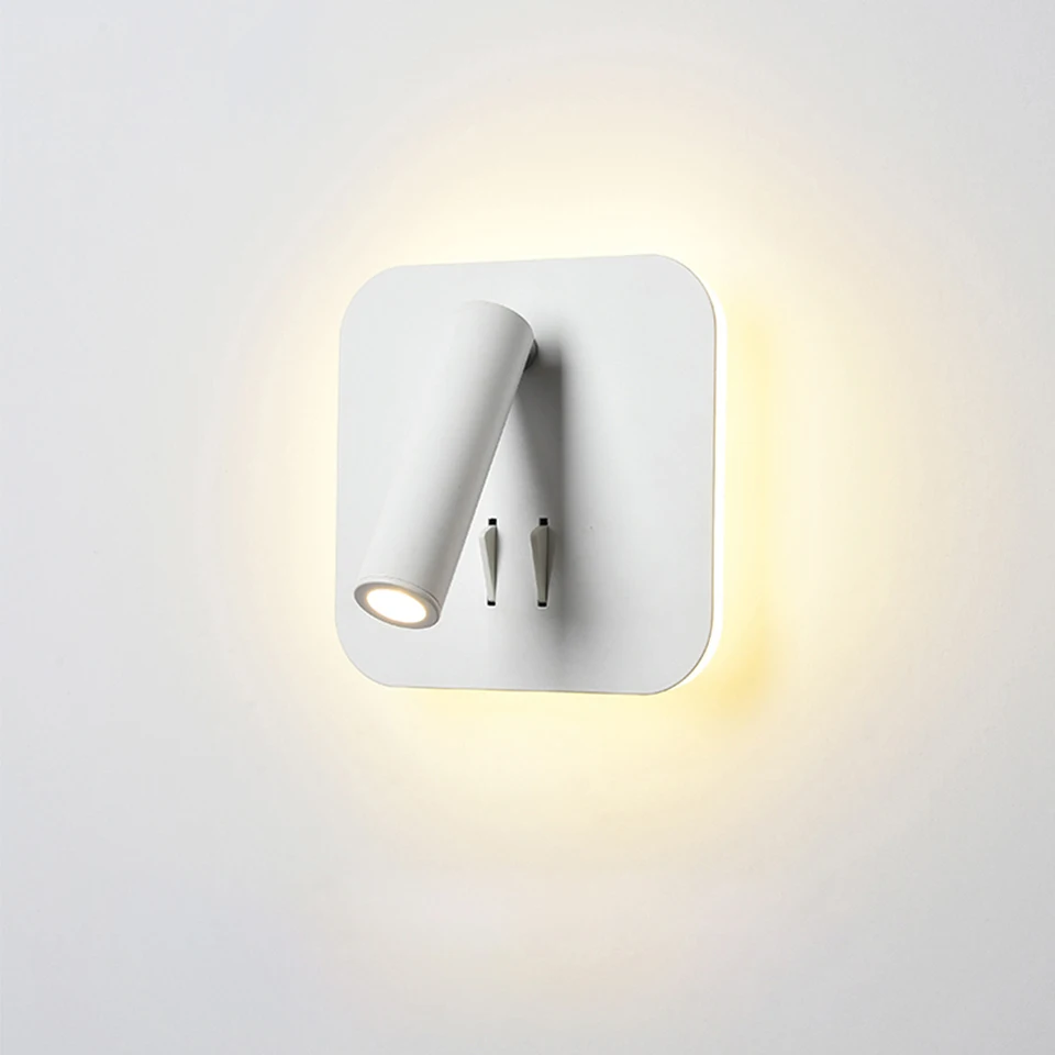 Nordic LED Wall Lamp with switch 3W spotligh 6W backlight free rotation Sconce indoor wall light For Home Bedroom Bedside light