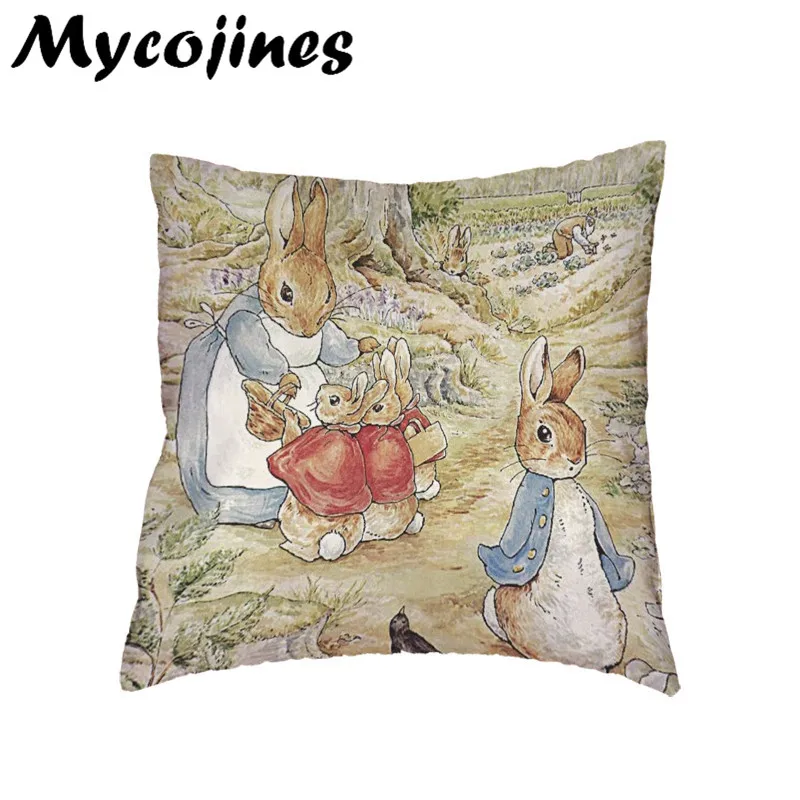 Peter Rabbit Family Cushion Cover Home Living Room Sofa Decorative Pillows Kid Holiday Cheap Gift White Polyester Pillowcase Peter Rabbit Family Cushion Cover Home Living Room Sofa Decorative Pillows Kid Holiday Cheap Gift White Polyester Pillowcase