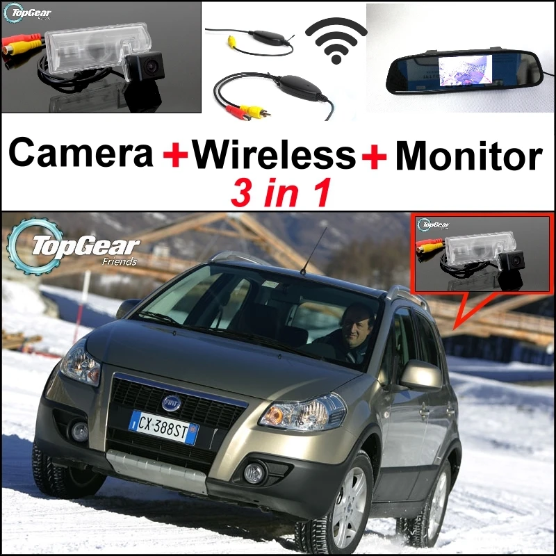 

3 in1 Special Rear View Camera + Wireless Receiver + Mirror Monitor Easy DIY Parking System For Fiat Sedici Sedan 2005~2014