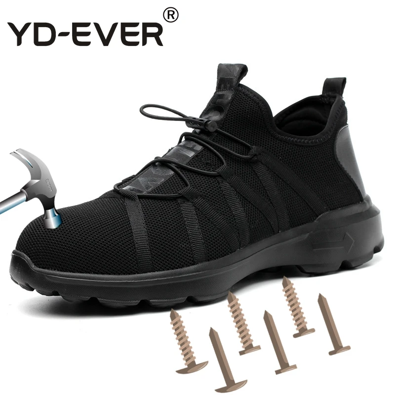 YD EVER Breathable Men Safety Shoes Steel Toe Ultralight Casual Work