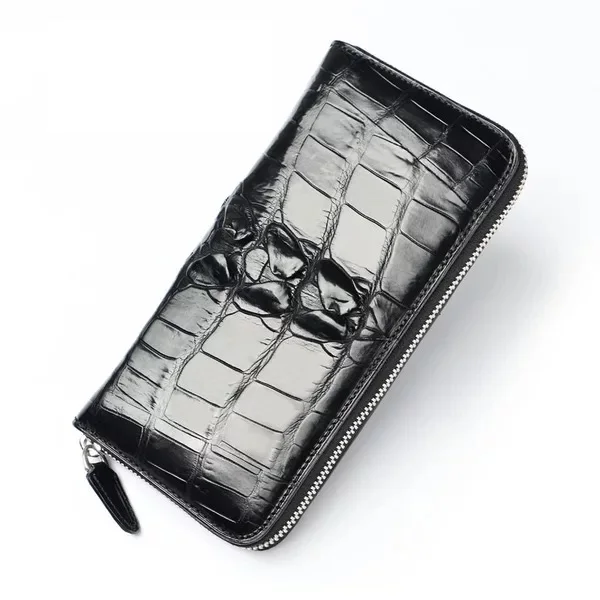 

100% Genuine Alligator Leather Crocodile Skin Zipper Closure Men Wallet Black Coffee Long Card Holder Wallet Male Clutch Purse