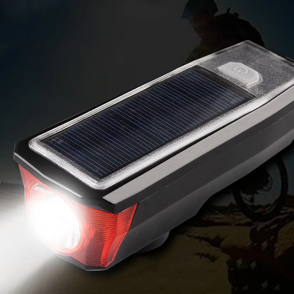 Top Solar Bike Bicycle Bell Light LED Lamp Front Headlights Waterproof Cycling Portable Horn Light USB Rechargeable 2019 New Arrival 14