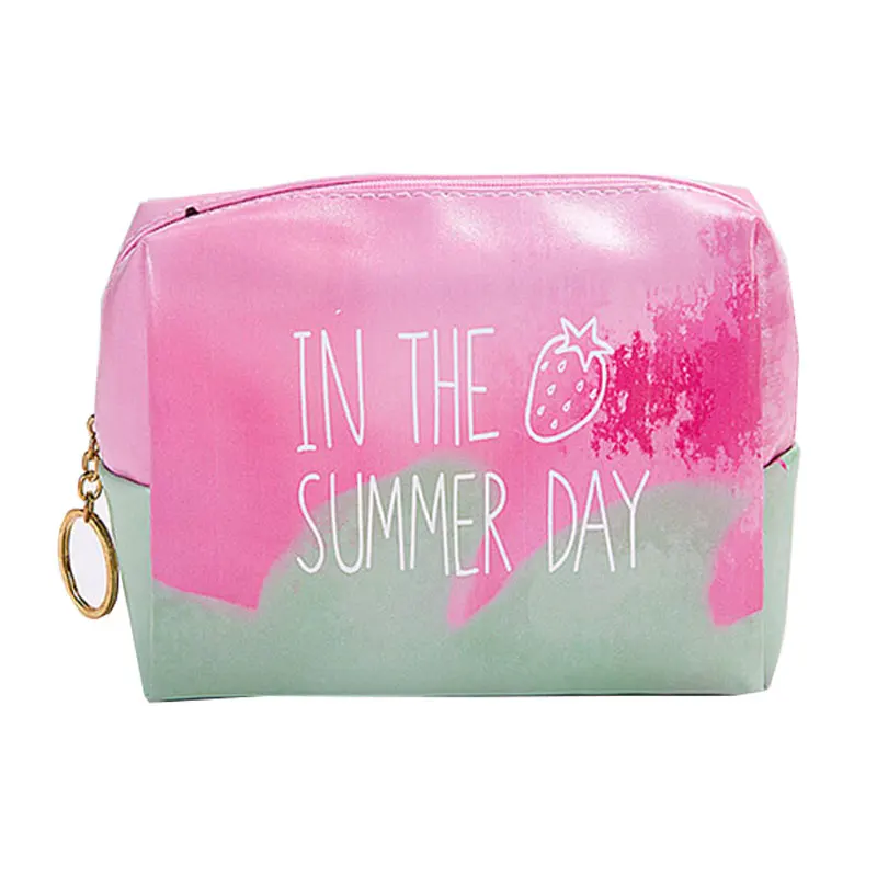 Cute Strawberry Pattern Printed Women Makeup Bags PU Cosmetic Case Female Zipper Multifunction