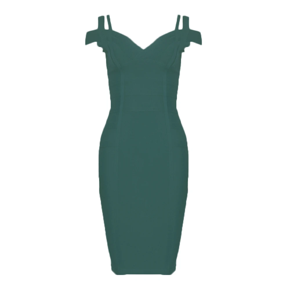 Новейшее облегающее Бандажное платье для женщин, вечерние платья знаменитостей с двойными бретельками с открытыми плечами и v-образным вырезом, сексуальное ночное платье для женщин Vestidos - Цвет: Зеленый