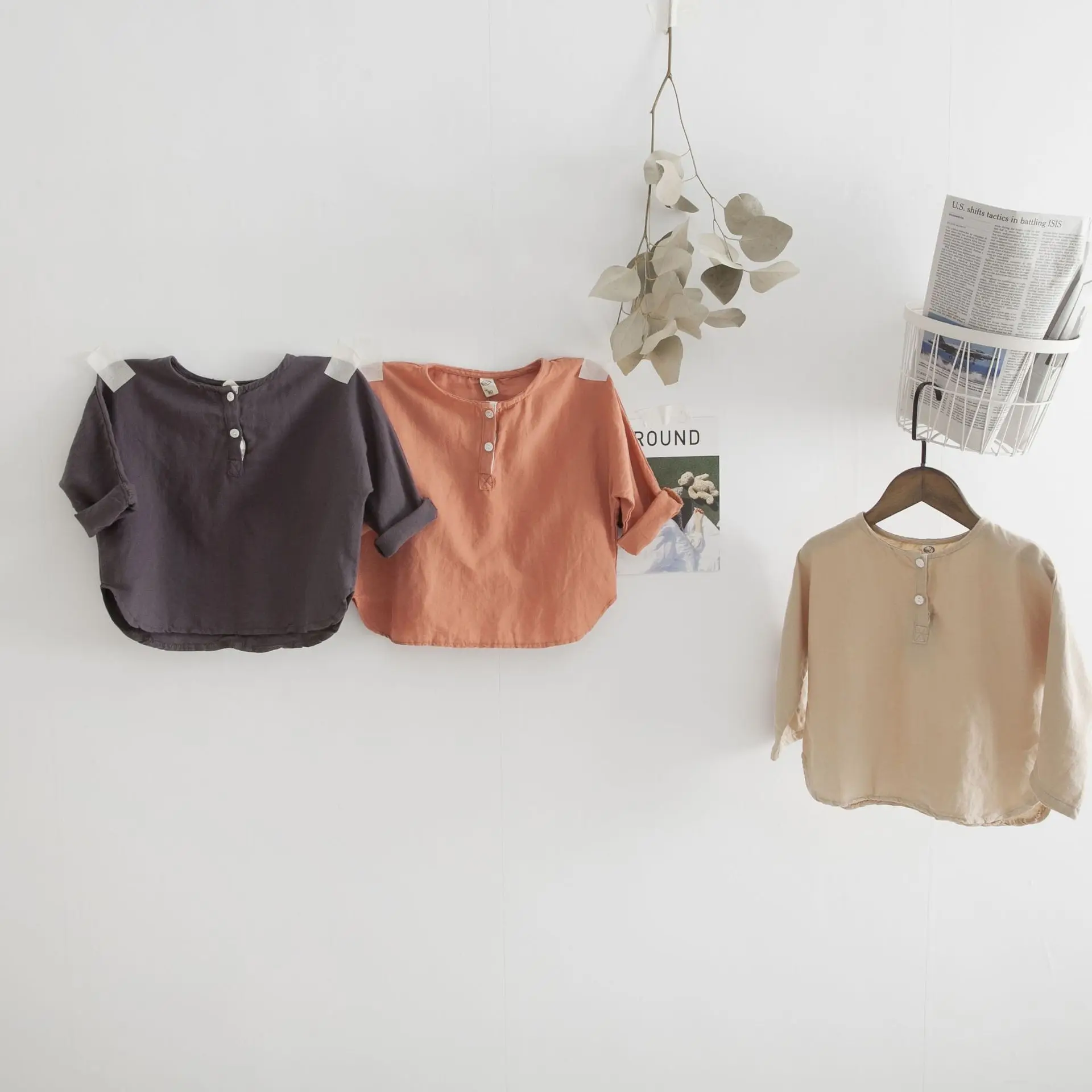 

2018 Autumn Kids Girl Blouse Boys Fashion T-shirts Linen Kids Clothings Casual Clothes