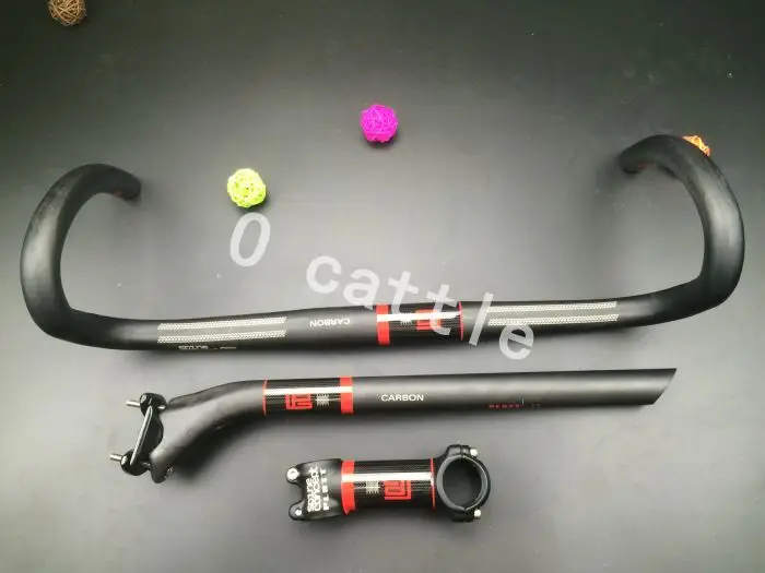 

PLATT full fiber Carbon Handlebar road together withe saddle and carbon bicycle stem white black red parts