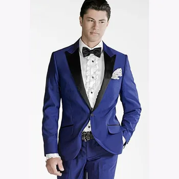 

2017 High Quality Royal Blue Groom men suit Tuxedo Peak Lapel Mens Wedding Suits Clothing Prom terno masculino ( jacket+Pants)