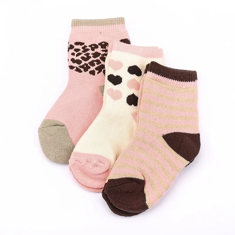 Комплект из 3 пар стильная новая модель толстые теплые носки из 100% хлопка одежда для детей нескользящие носки с прелестным рисунком для детей на возраст 1–7 лет