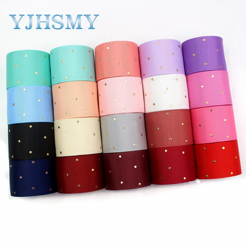 

YJHSMY I-19407-862,5yards,hot sale 38mm Solid color dot hot stamping grosgrain Ribbons,bow cap DIY accessories decorations