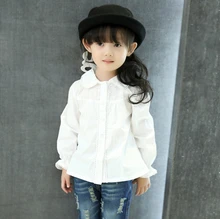 Baby Girls Clothes White Blouse 100%Cotton Lace School Blouse Girls Long Sleeve Shirts Spring&Autumn Fashion Shirt Kids Clothes