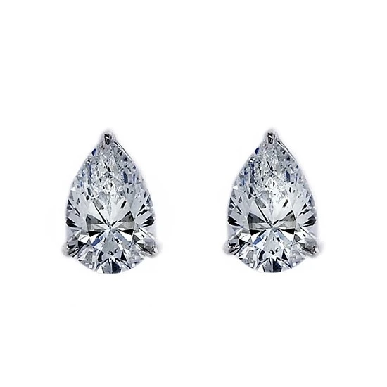 2 Ct Pear Cut 9K White Gold Diamond Stud Earrings April Birthstone #With Free Stud