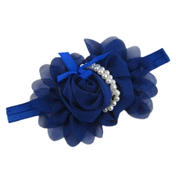 

ABWE Best Sale New Baby Girl's Chiffon Pearl Headband Rose Flower Hairband Photography Band Royal blue