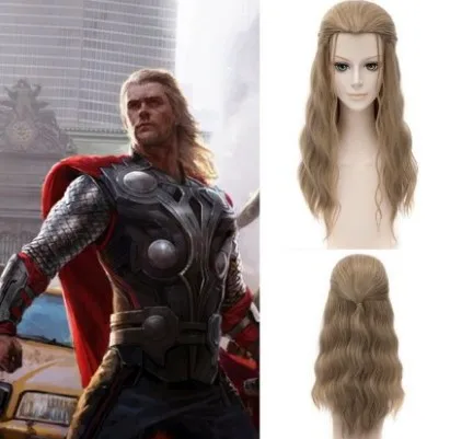 Парик для косплея из фильма «мстители», «Тор одинсон», для женщин и мужчин, коричневый микс, кудрявые, пушистые, длинные, красивые, синтетические волосы, парики, Новинка - Цвет: Thor