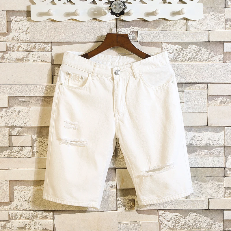 Шорты мужские джинсы мужские джинсовые шорты с дырками бермуды скейтборд шаровары для мужчин s Jogger лодыжки рваные волнистые джинсовые шорты черный и белый