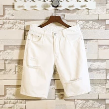 Шорты мужские джинсы мужские джинсовые шорты с дырками бермуды скейтборд шаровары для мужчин s Jogger лодыжки рваные волнистые джинсовые шорты черный и белый