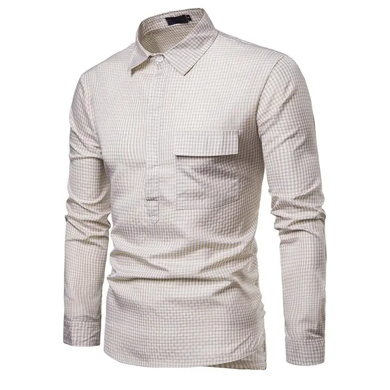 Рубашка с длинными рукавами Camisa social Blouse Мужская модная уникальная дизайнерская Клетчатая Мужская рубашка с лацканами цвета хаки синий