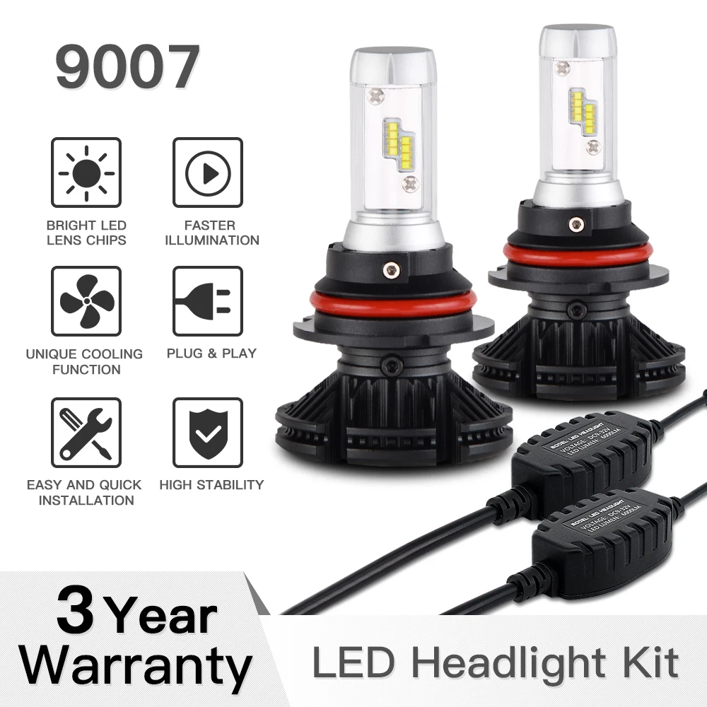 

9007 HB5 ZES Chips LED Headlight Hi/Low Beam Bulbs Conversion Kit Headlamp DIY 3 Colors