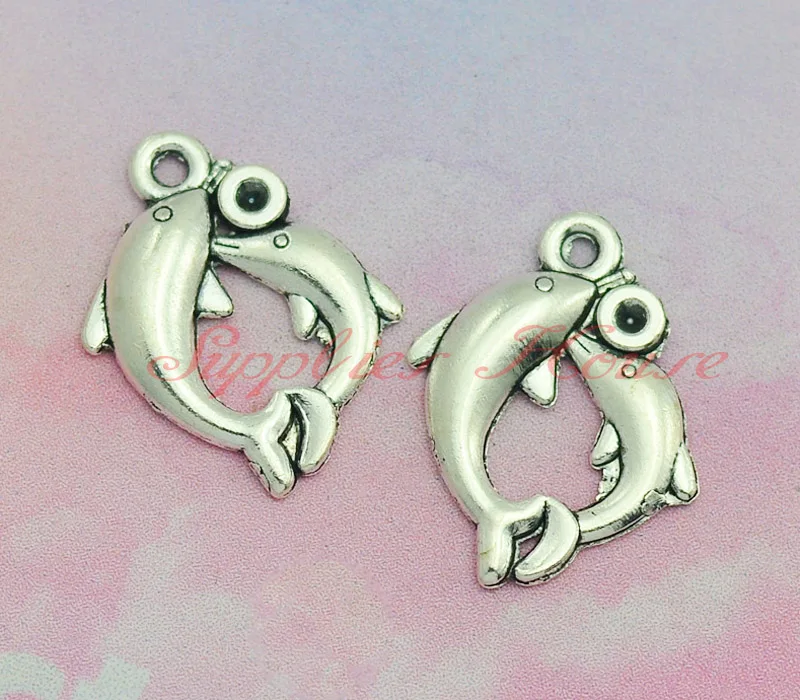 60pcs/lot 25x20mm, Dolphin Charms, Antique Silver Dolphin Pendants