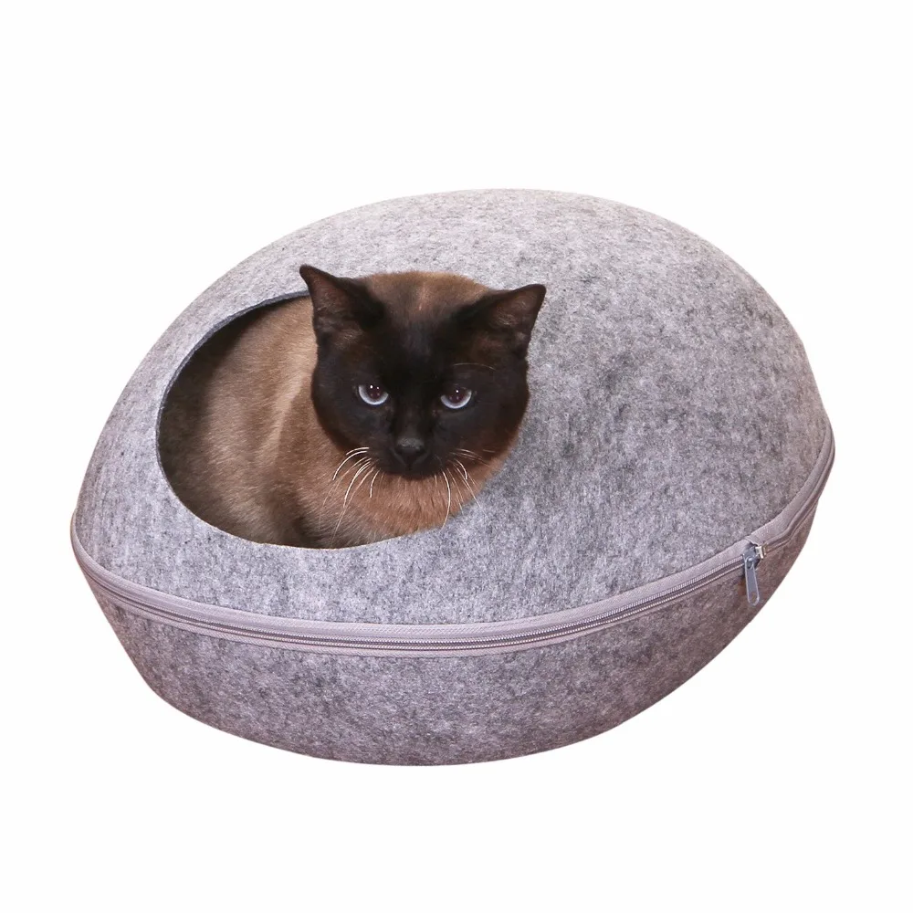 

Gomaomi Dog Cat Felt Bed Sleeping Bag Zipper Egg Shape Warm Pet House Nest
