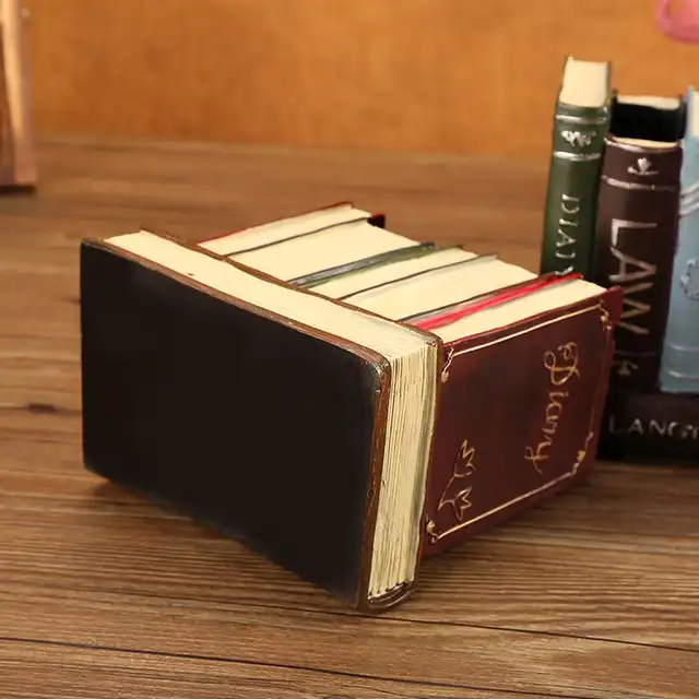 Retro Resin Book Shaped Pen Pencil Holder Container Living Room