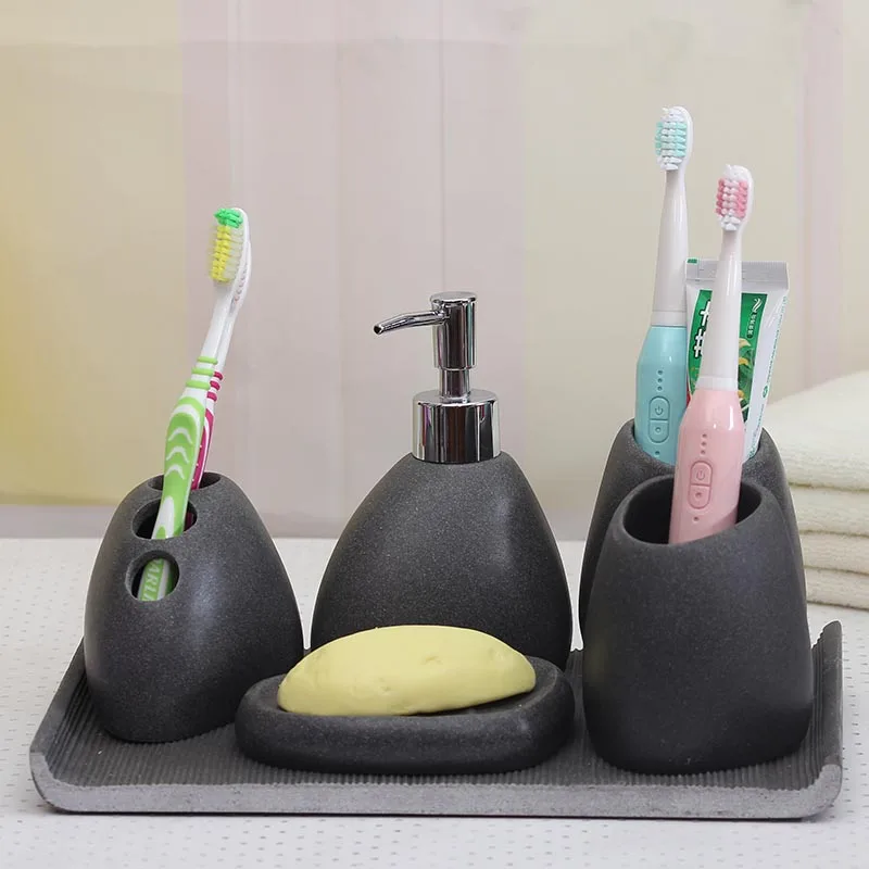 Аксессуары для ванной комнаты из смолы, бутылка для эмульсии, Высококачественная чашка для мытья полоскания, зубная щетка, набор для мытья мыльницы Banyo Aksesuarlari - Цвет: 103.83