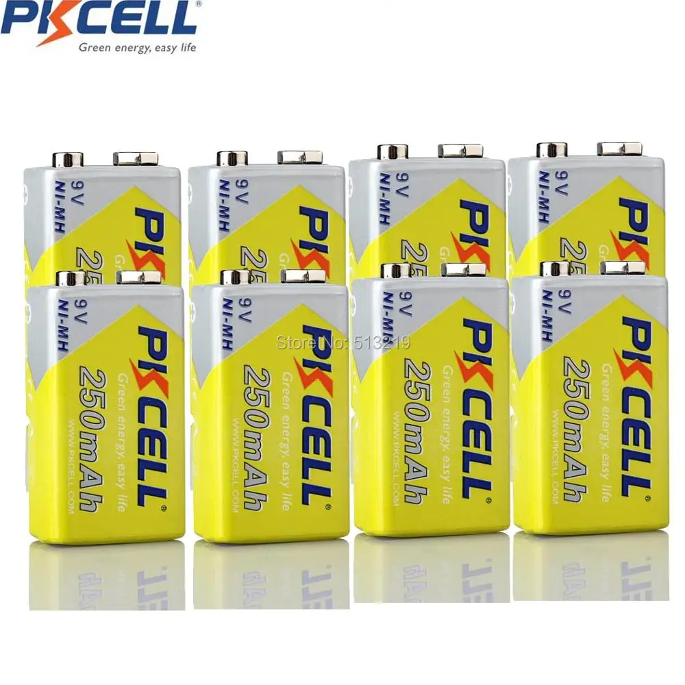 8pcs/lot PKCELL 250mah 9v nimh Rechargeable 9 Volt Battery In bulk for