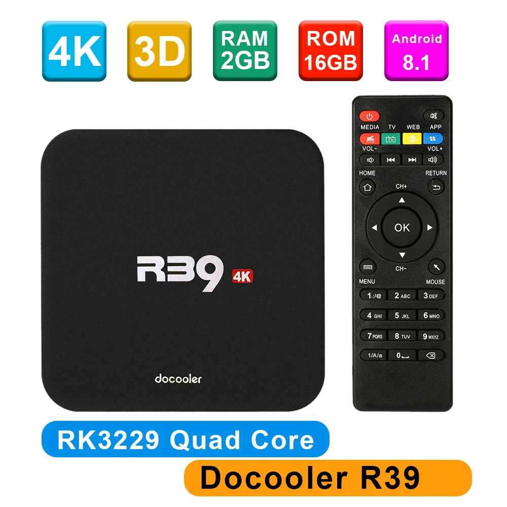 Docooler R39 Android 8,1 tv Box RK3229 четырехъядерный процессор для Смарт ТВ Android Box 4K 2 ГБ/16 Гб WiFi H.265 HD медиаплеер PK X96 Box tv