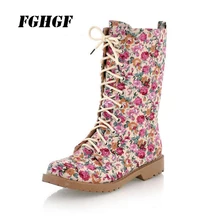 The fashion leisure Female boots Round head Lace-up low-heeled printed Martin boots Short boots Personality cloth boots lace up back block heeled boots