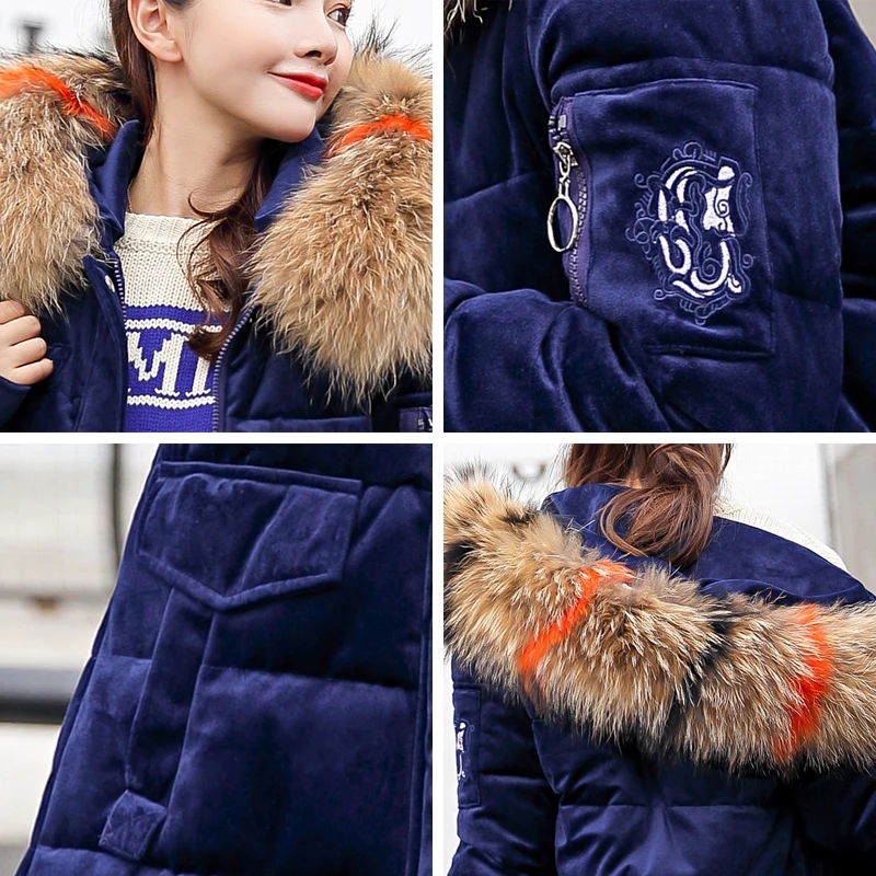 2018 nueva chaqueta de invierno gruesa a la moda para mujer con capucha de piel de terciopelo para mujer abrigo largo Parka LJ0748 - 6