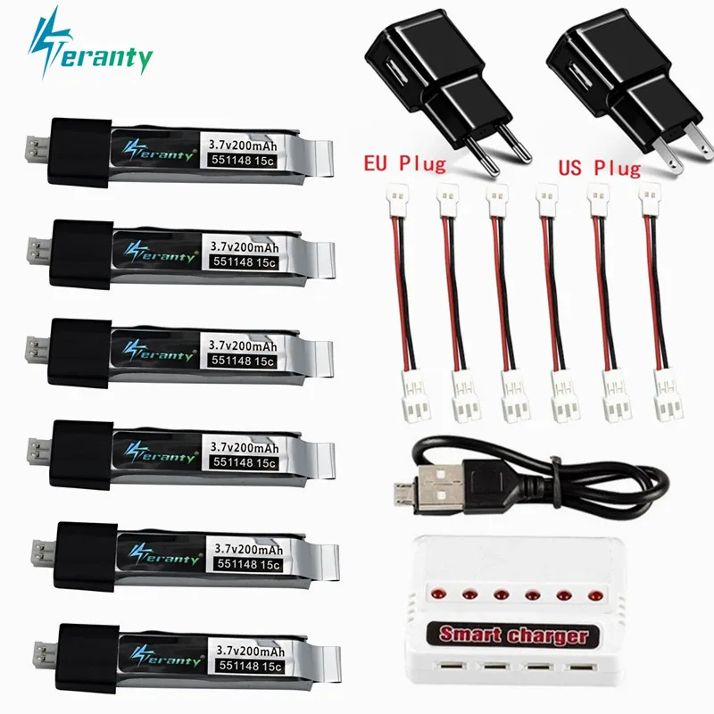 Обновленная батарея 3,7 V 200mAh для V911 F929 F939 с(6 в 1) USB зарядным устройством для WLtoys V911 F929 F939 RC вертолет 551148 батарея