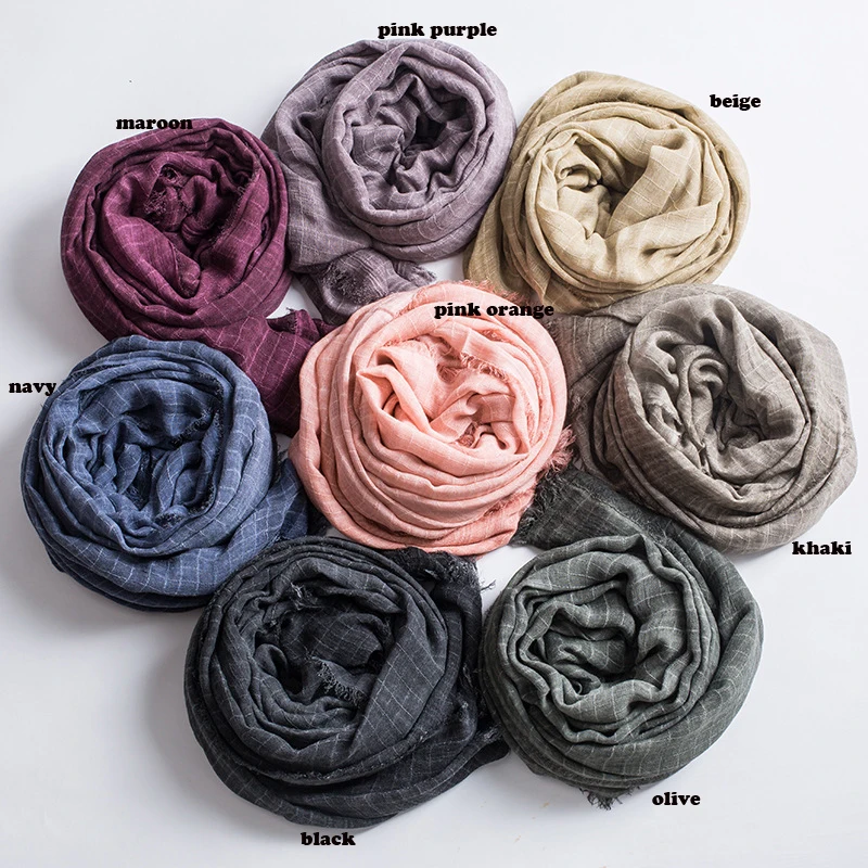 

2018 Newest Newest Women Plain Color Plaid Pattern Fringe Cotton Scarf 8Colors 10PCS/LOT