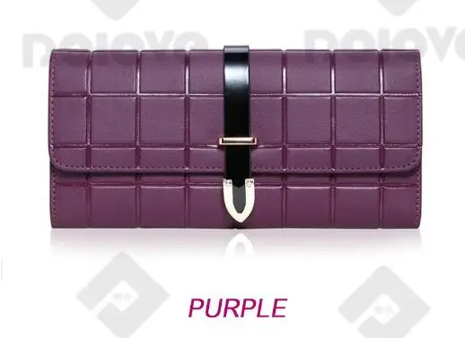DOLOVE пряжка женский кошелек Европейский Американский стиль Сумочка Дамский кошелек решетчатый узор и брендовая кожаная длинная Мода - Цвет: Фиолетовый
