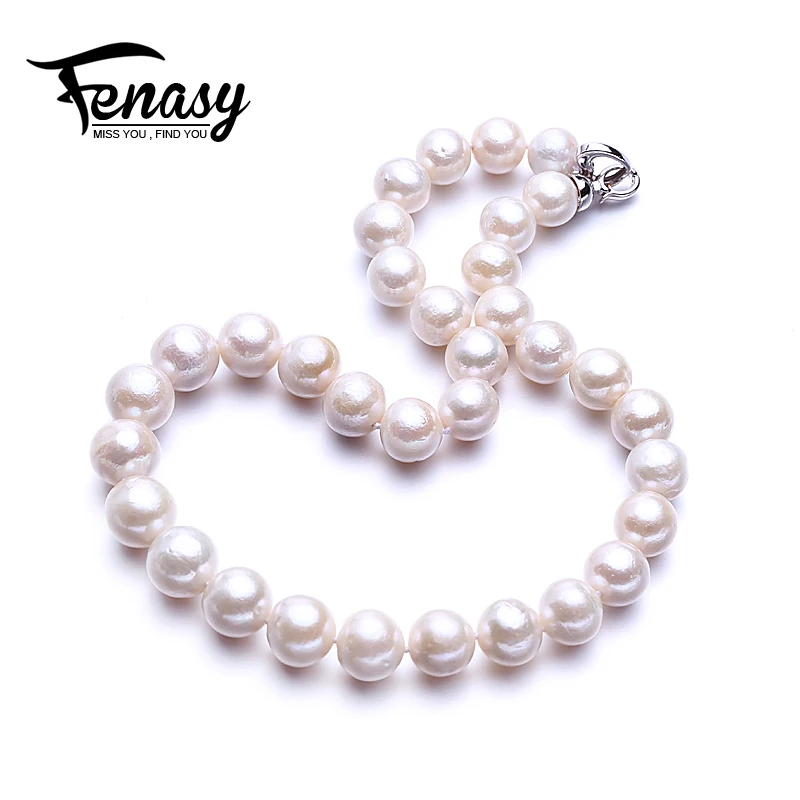 

FENASY fine big round pearl 10-15mm natural freshwater black pearl necklace for women gift,pearl jewelry choker necklace classic