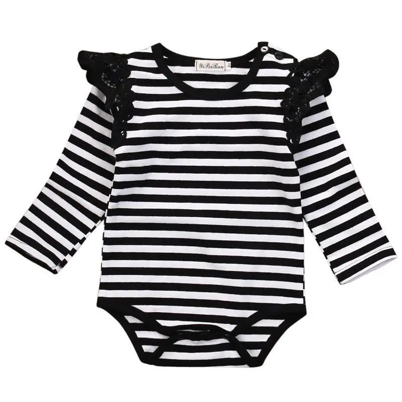 

Lovely Toddler Infant Cotton Newborn Baby Girl Lace Romper Jumpsuit Striped Casual Clothes Sunsuit