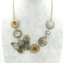 Панк стиль мульти шестерни с красивой бабочкой старинное ожерелье женские украшения