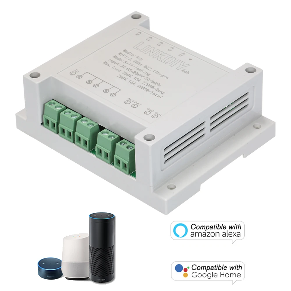 

4CH Wifi Switch 4 Gang Channels WiFi RF Control Smart Switch App Remote Control Smart Home for Alexa Google Home Nest AC85-250V