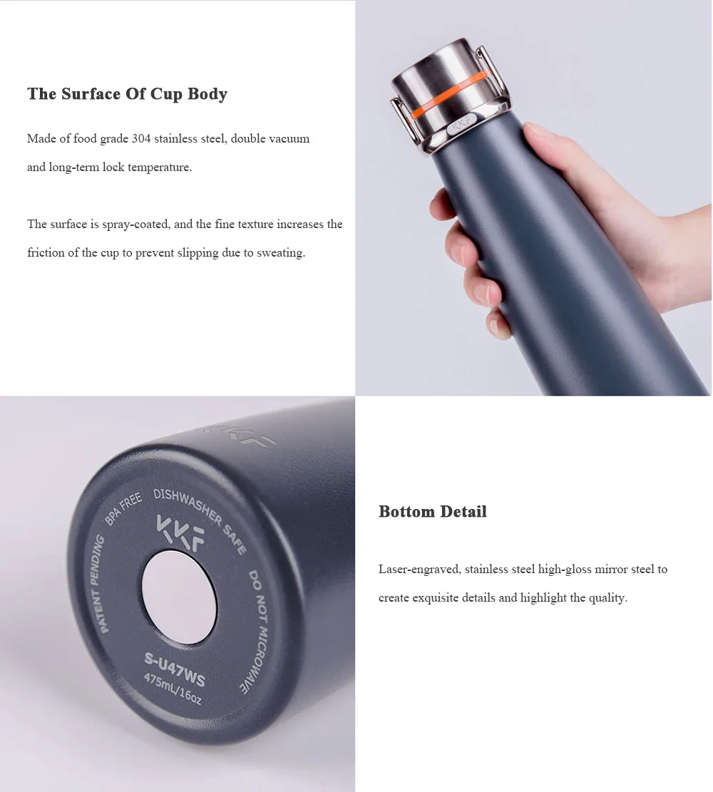 Xiaomi KKF Smart Vacuum Bottle 24h Insulation Stainless Steel Vacuum Flasks 475ml Thermos Cup Travel Mug Thermo Bottle Thermocup (11)