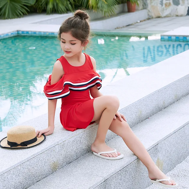 Baby Girl Swimwear Big Children Girl One Piece Dress Swimsuit 6 8 12 18