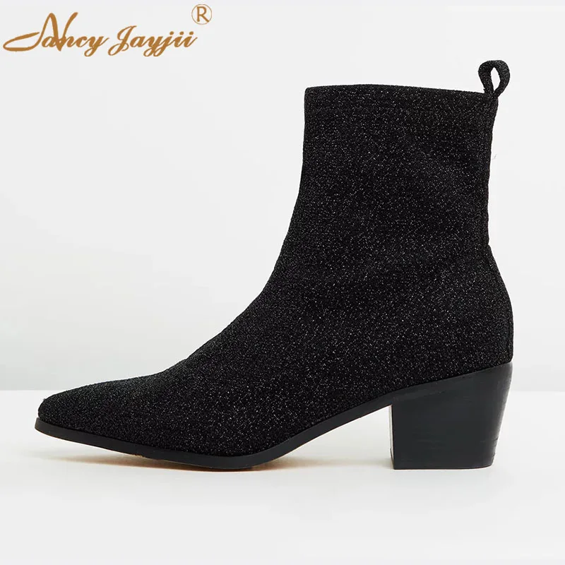 

Women Adult Boots Ladies Shoes Ankle Slip-on Pointed Toe High Square heel Mature Concise Nancyjayjii Mature Elegant Fashion 2019