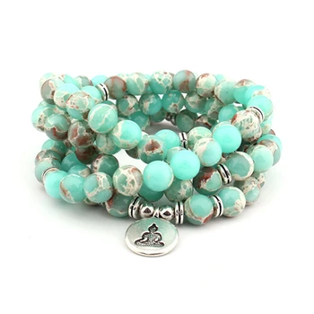 

HFANCYW Fashion Design 8mm Natural Imperial Stone 108 Beads Mala Beaded Prayer Bracelet High Quality Buddha Yoga Women Necklace