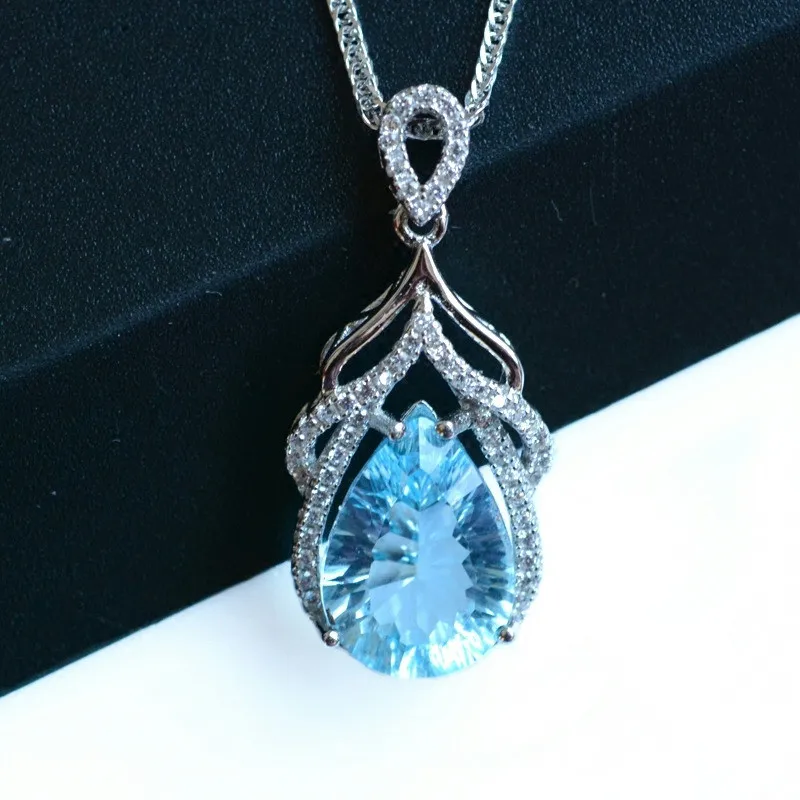 

Topaz blue drop faceted pendant 10*14mm 18inch necklace FPPJ wholesale beads nature