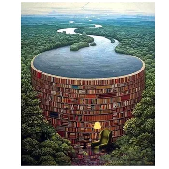 

3d diy round Diamond Embroidery Scenic Needlework Cross Stitch Resin Full Diamond Painting Landscape Forest Library