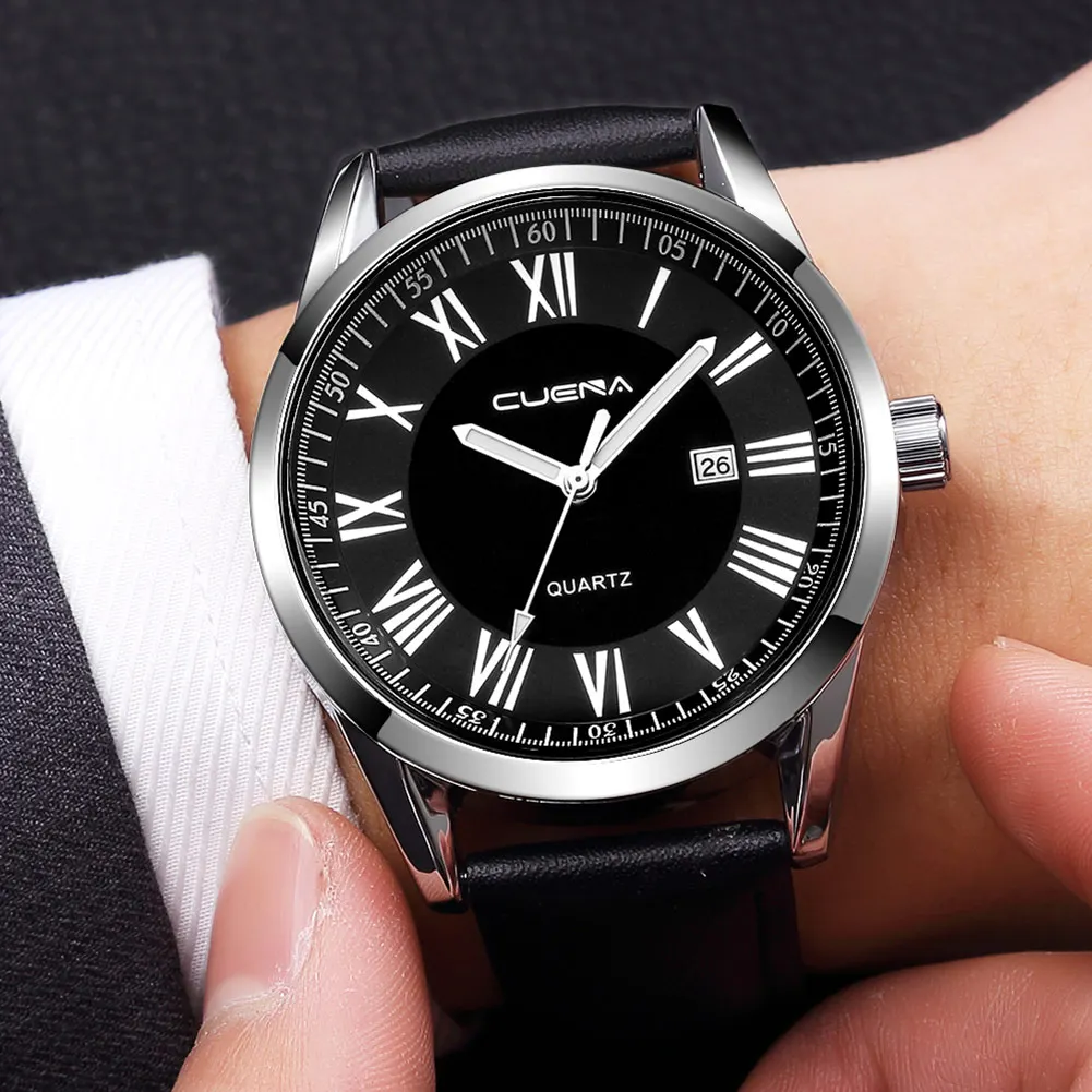 

Man Business Ultra Thin Quartz Analog Wristwatch with Leather Band @M23
