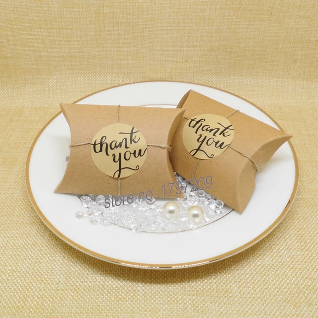 96pcs Lot Kraft Pillow Candy Box With Thank You Tag Sticker Wedding 96pcs Lot Kraft Pillow Candy Box With Thank You Tag Sticker Wedding Favors Baby Shower